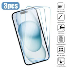 Balení 3 kusů kompatibilních s iPhone 15Pro Ochranné pouzdro s plným pokrytím obrazovky z tvrzeného HD skla, průhledné