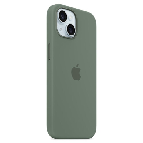 Capa compatível com iPhone 15, compatível com MagSafe, capa de silicone com proteção contra arranhões, cinza e verde. 1