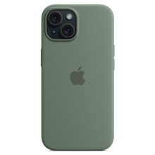 Capa compatível com iPhone 15, compatível com MagSafe, capa de silicone com proteção contra arranhões, cinza e verde.