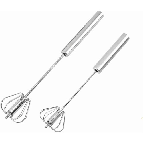 Batedor de ovos manual de aço inoxidável de 30 cm (12 polegadas), com função rotativa, compatível com espumador de leite, para misturar, bater e