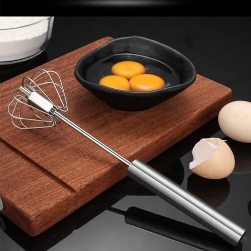 Batedor de ovos manual de aço inoxidável de 30 cm (12 polegadas), com função rotativa, compatível com espumador de leite, para misturar, bater e 1