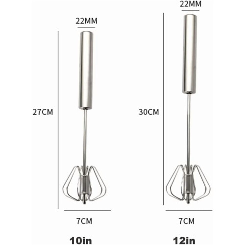 Batedor de ovos manual de aço inoxidável de 30 cm (12 polegadas), com função rotativa, compatível com espumador de leite, para misturar, bater e 2