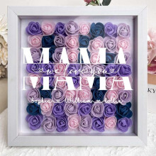 Mom Flower Shadow Box with Names, Custom Dried Flower Frame for Birthday Gifts