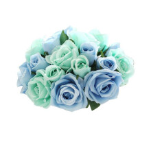 XIUH Home Decoration Artificial 9 Heads Artificial Silk Fake Flowers Leaf Rose Wedding Floral Decor Bouquet (Blue)