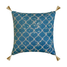 HomeCentric Decoratieve Sierkussenhoes 22"x22" Blauw - Jacquardfolie, Borduurwerk, Geometrisch Raster met Kwastjes, Moderne Stijl