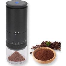 Moulin à café portable à meules, 38 réglages, écran LCD, alimentation USB, brosse de nettoyage incluse, noir - Idéal pour les voyages et le
