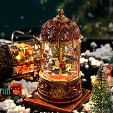 Rotating Christmas Snow Globe Lantern with Santa and Snowman, LED Lights, Music, Automatic Snowfall, USB or Battery Powered