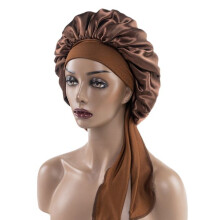 Women's Satin Night Cap with Wide Brim Elastic Soft Breathable Cap for Curly Hair Coffee