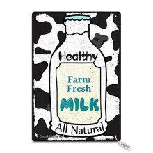 Gesunde, frische Milch vom Bauernhof – Naturprodukt – Vintage-Spiegel-Dekorationsschild aus Blech für Küche, Bad, Bauernhof und Garten.