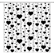 Cortina de ducha de San Valentín con corazones blancos y negros, diseño romántico para mujer y niña, ideal para baño o hogar, con ganchos, 177