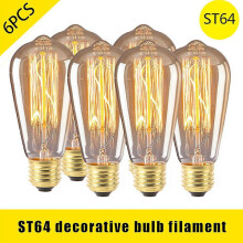 6-pak Vintage Retro St64E27 Edison pærer 40w varm hvid