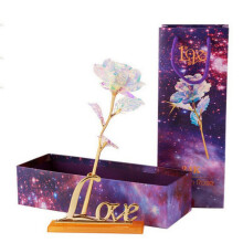 24 Karat vergoldete Rosenblüten-Galaxy-Rose mit Sockel und Beleuchtung