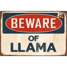 (Aluminium) Vorsicht vor Lamas! Größe: 40,6 x 30,5 cm (16 x 12 Zoll) Metall-Warnschild im Vintage-Stil