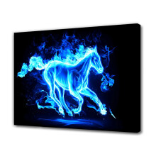 Abstraktes blaues Pferde-Leinwandposter, Schlafzimmerdekoration, Sportlandschaft, Bürodekoration, Geschenk, Rahmenstil, 16 x 24 Zoll (40 x 60 cm)