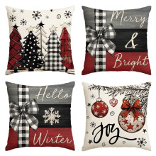 Sm: )e Fröhliche, helle, helle Winter-Weihnachtsbaum-Kissenbezüge, 4er-Set, 45 x 45 cm, Weihnachts- und Outdoor-Kissenbezug für Sofa und Couch