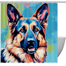 Cortina de ducha impermeable con diseño de perro pastor, ojales y ganchos, decoración moderna para baño, 72" x 72"