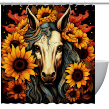 Cortina de ducha de girasol y unicornio, impermeable, con ojales y ganchos, 60" x 72".