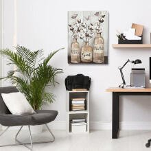 Weihnachtsangebot! Remzoke Wandbilder im Landhausstil fürs Badezimmer, rustikale Bilder mit Baumwoll-Einmachgläsern, Leinwanddrucke für die