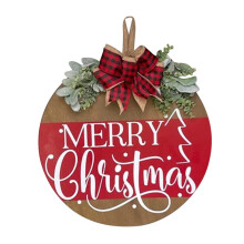 Kerstkrans voor aan de muur, houten deurkrans met strik, rustieke boerderijstijl decoratie voor buiten, muur of raam