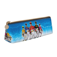 Power Rangers Triangle Pen Pouch, Black Leather Pencil Bag with Zipper, Portable Case for Pens, Markers, Makeup, Coins - White