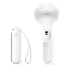 Portable Handheld Fan for Kids & Travel, Foldable USB Rechargeable 2000mAh with Flashlight & Power Bank - White