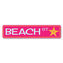 Cartello Beach St, Cartello Beach Lover Starfish, Cartello in metallo per casa sulla spiaggia, Dimensioni: 4x16 pollici