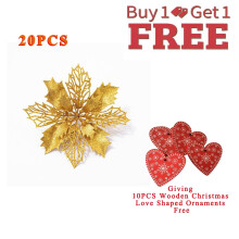 20er-Pack künstliche Weihnachtssternblumen, glitzernde Weihnachtsstern-Dekorationen für Weihnachten, Hochzeiten, Partys, Kränze und Heimdekoration