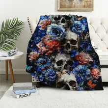 Blaue Blumen-Schmetterlings-Zuckerschädel-Decke, Kuscheldecke aus weichem, warmem Fleece, ideal als Geschenk für Damen und Herren, perfekt für