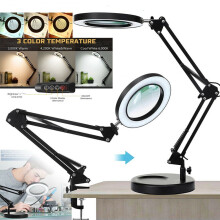 Gloine Formhéadúcháin le Solas & Seasamh, Lampa Deisce LED 2-in-1 le Teanntán, 3 Mhód Dath, In-mhéadaithe Gan Céim le haghaidh