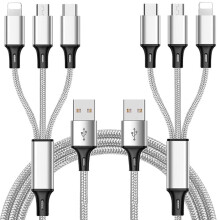 Multi Charging Cable, (2Pack 5FT) Multi USB Charger Cable Aluminum Nylon 3 in 1 Universal Multiple Charging Cord