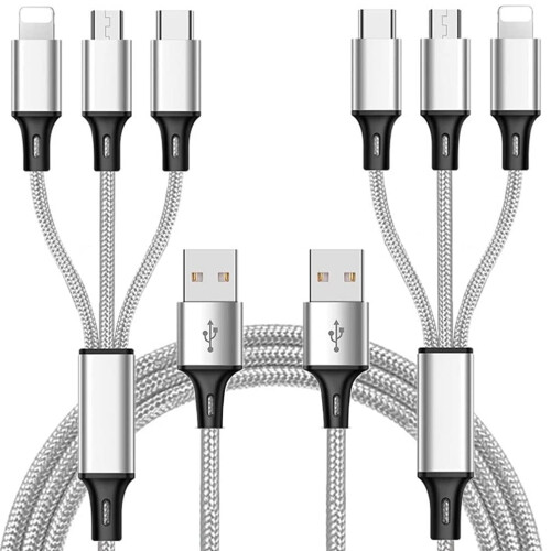 Multi Charging Cable, (2Pack 5FT) Multi USB Charger Cable Aluminum Nylon 3 in 1 Universal Multiple Charging Cord