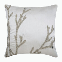 Decoratieve kussensloop met ritssluiting, 40x40 cm, zijde, natuur- en bloemenprint, kristallen, kralen, modern - Silver Willow