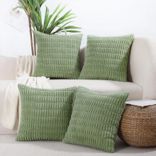 Decoratieve sierkussenhoezen 18x18 inch, set van 4, saliegroene corduroy vierkante kussenhoezen voor decoratie in de woonkamer, op de bank, het bed