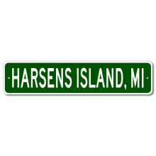 Harsens Island, Michigan – Metall-Wanddekoration mit Stadtgrenzen-Schild, Größe: 4 x 16 Zoll