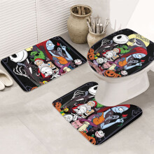Nightmare Before Christmas flanellen badmattenset (3-delig), extra dik, antislip, U-vormig, 80 x 51 cm, wit