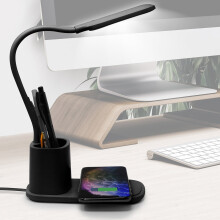 Giyblacko Boglamper Lampe Med Trådløs Opladning Penholder LED Indikator LED Skrivebordslampe Med Trådløs Oplader & Organizer