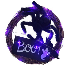 Nagy akció! Poaug Hangs kiárusítás őszi koszorú halloweeni koszorú bejárati ajtó dekoráció halloweeni koszorú fényekkel (30 cm) B