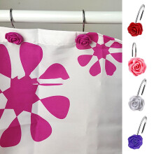 SUSUchens 12Pcs Metal Decorative Shower Curtain Hooks Rose Flower Design Rustproof Bathroom Shower Curtain Rings Decorations White