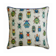Spooky Halloween sierkussenhoes 26"x26" blauw linnen met borduurwerk, modern insectendesign voor bank, slaapkamer, woonkamer - Creepy Crawlers