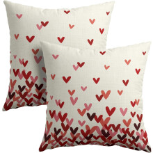 Set van 2 kussenslopen voor Valentijnsdag, 45 x 45 cm, rood en roze met liefdeshart, romantische decoratieve vierkante kussenhoezen van katoen-linnen