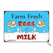 Vintage-Spiegelschild mit frischen Eiern und Milch vom Bauernhof – Dekoration für Küche, Bad, Garten, Garage und mehr. Größe: 8 x 12 Zoll (ca.