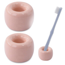 2 balení mini keramických ručně vyráběných držáků na zubní kartáčky pro páry na koupelnové desky, růžové