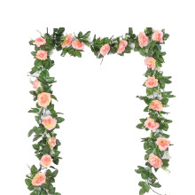 11 Meter lange künstliche Rosengirlande mit grünen Blättern, passend zu Champagner-Blumen, für Hochzeiten, Weihnachten und Partydekoration