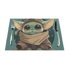 Söpö sarjakuva Star Wars Baby Yoda -setti, 4 tablettia, pöytäalustat, pestävät, lämmönkestävät, pöydälle tai keittiöön, liukumattomat,