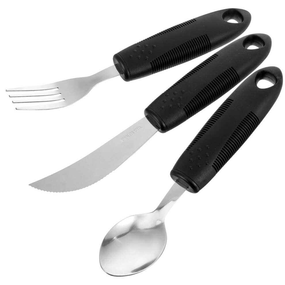 Silverware Utensils 3 Pcs Stainless Steel Set Elderly Adaptive Tremble Proof Spoon Fork Rubber