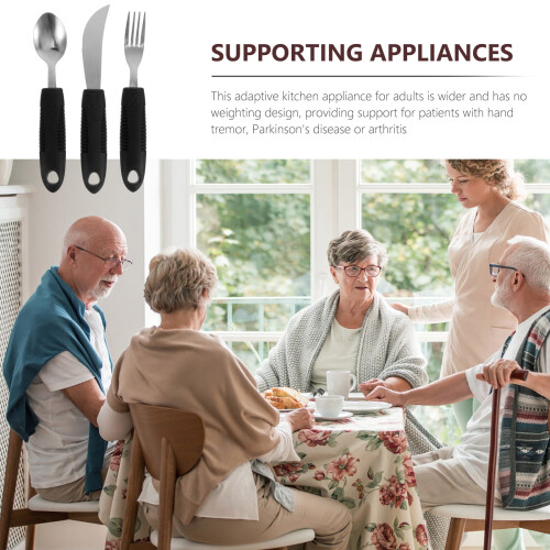 3 Pcs Stainless Steel Long-lasting Utensils Serving Spoon Fork Thin Handle Elder 1