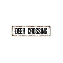 (Aluminium metaal) Oversteekbord Hert Bos Dier Langzaam Rijden Let op Rustiek Straatbord of Deurnaamplaatje Afmeting: 4x16 inch