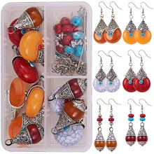 1 Box DIY 6 Pairs Teardrop Gemstone Earring Kit, Turquoise Pendants with Hooks, Jewelry Making Craft Kit for Women Beginners