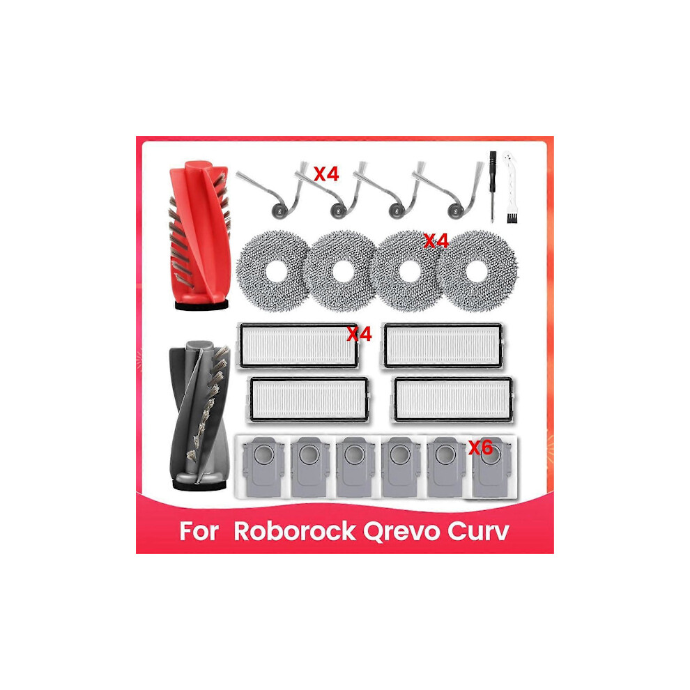 Replacement parts for Qrevo Curv Robot Vacuum Cleaner, main brush, side brush, Hepa filter, mop cloth, dust bag