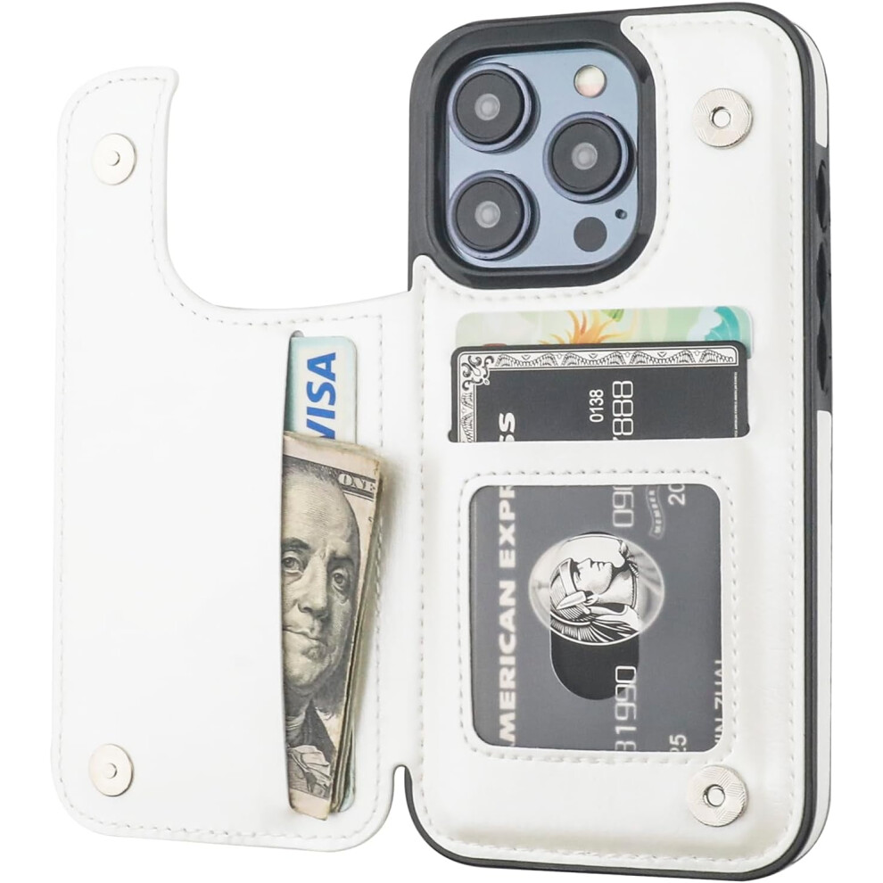 Compatible With Iphone 15 Pro Wallet Case, Pu Leather Kickstand With Card Slots, Double Magnetic Clasp, Shockproof Cover 6.1" (White) White 9395123672328